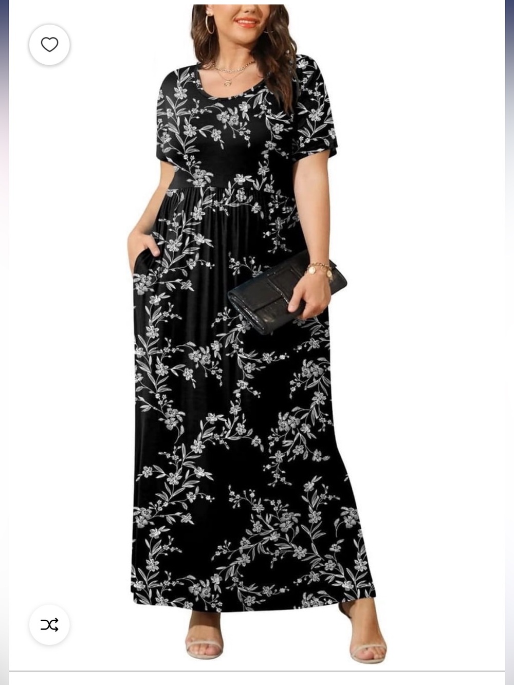 Maxi Black w/White Printed Dress, Sz 5x, 30-32, NWT. By Wujinxia